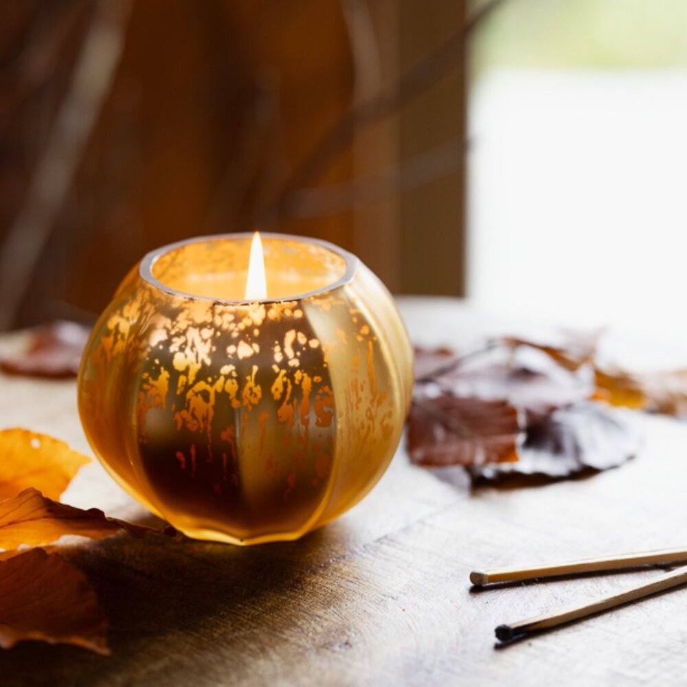Illume Mercury Glass Pumpkin Woodfire Candle